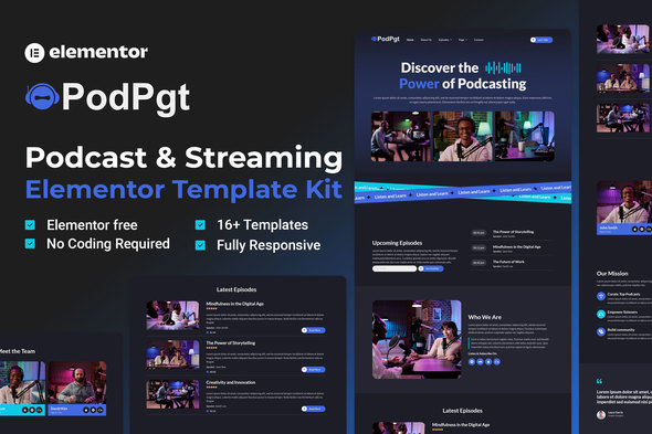 Podpgt - Radio Station & Podcaster Elementor Template Kit