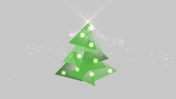 Animation of a glowing purple Christmas tree and Christmas decorations on grey background