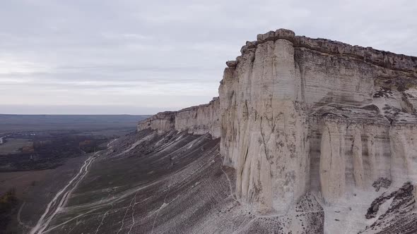 Aerial view: White Rock in Crimea, awesome nature landscape with mountain range