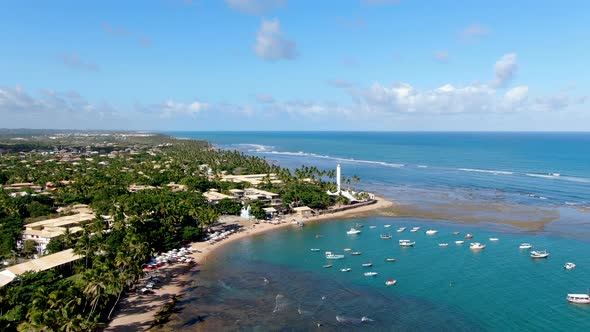 Praia Do Forte Coastline with Beach and Blue Clear Sea Water