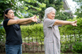Asian elderly woman patient exercise with happy fresh enjoy in park, healthy strong medical concept - PhotoDune Item for Sale