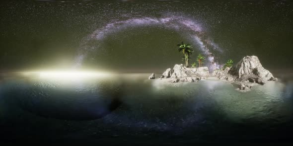 VR 360 Beautiful Fantasy Tropical Beach with Milky Way Star in Night Skies alt