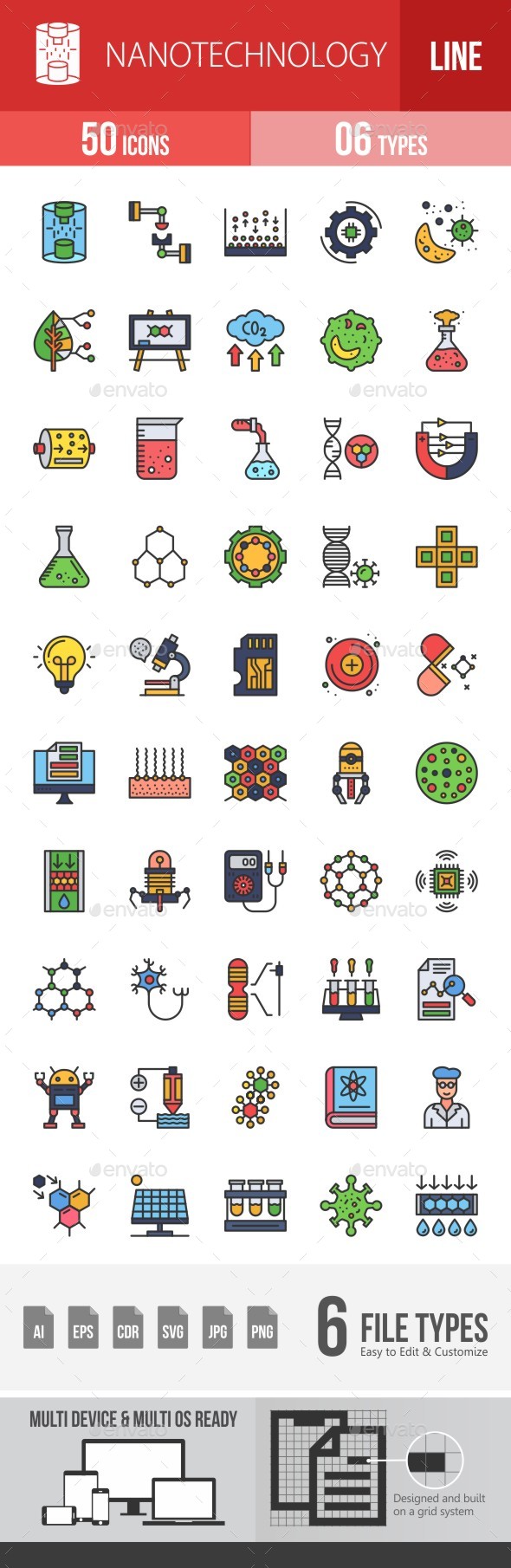 Nanotechnology Filled Line Icons
