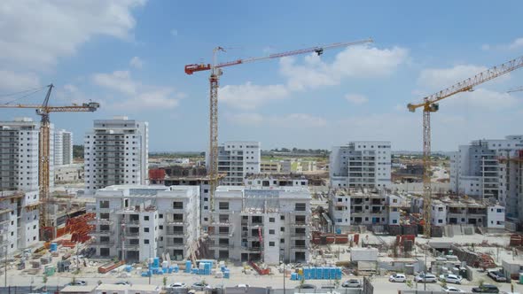 Aerial Shot Of New Neighbourhood Cranes At Netivot, Israel