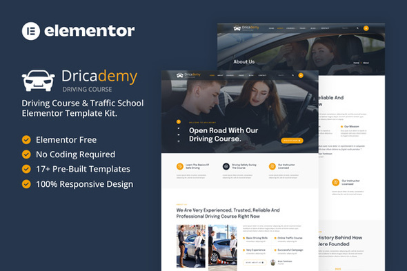Dricademy - Driving Course & Traffic School Elementor Template Kit