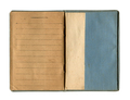 small old open notebook with vintage yellow brown lined paper and stained cloth blue cover isolated - PhotoDune Item for Sale