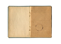 old notebook with vintage yellow paper and antique seal stamp and empty first page open and isolated - PhotoDune Item for Sale