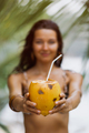 King Coconut with Straw in Bikini Beach Woman Hands Outdoors - PhotoDune Item for Sale