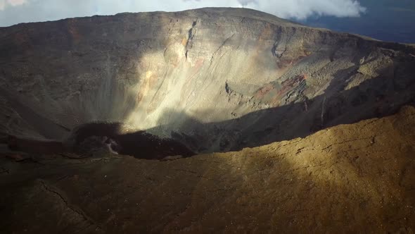 Aerial view of Piton de la Fournaise on Reunion island.