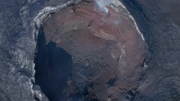 Breathtaking Aerial Birds Eye Overhead Top Down View of Inside Fagradalsfjall Smoky Fissure Crater