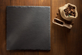 black slate stone and coffee letters on wood - PhotoDune Item for Sale