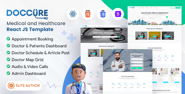 Doccure - Clinics and Doctors Online Appointment Booking React Template (React + Html)