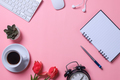 Creative workspace flatlay on pink theme - PhotoDune Item for Sale
