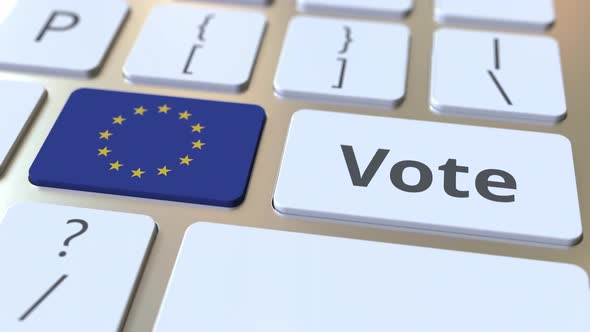 VOTE Text and Flag of the European Union EU on Keyboard