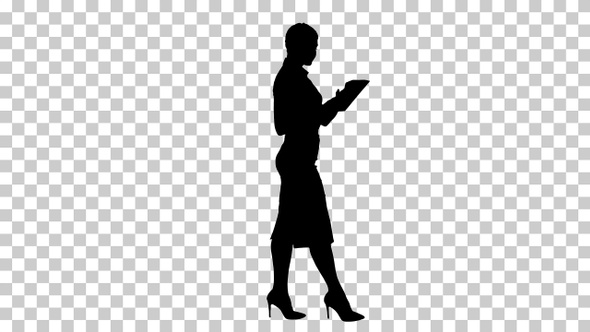 Silhouette Businesswoman walking, Alpha Channel