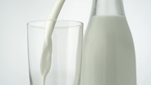 Pouring milk into glass, Slow Motion