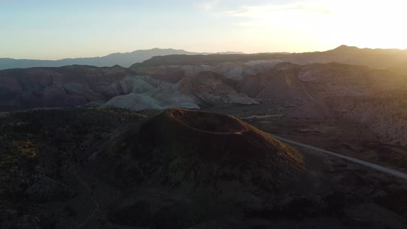 Aerial jib drone view of a dormant volcano in St. George, Utah.  Unique desert landscape. Carsing al