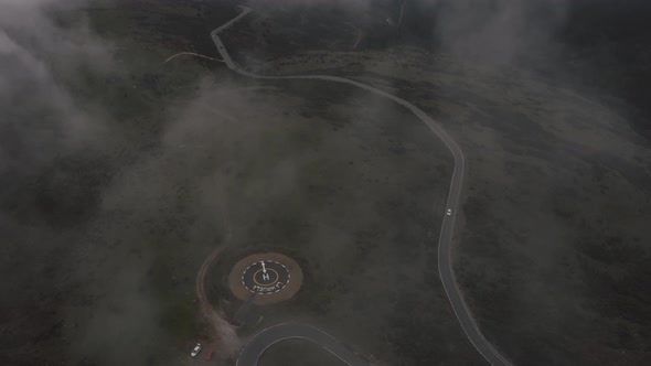 Modern round helipad in green suburbs