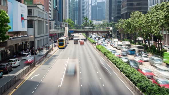 Hong Kong Heavy Street Traffic Timelapse Pan Up