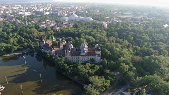 Aerial view of Vajdahunyad castle in Budapest, Hungary