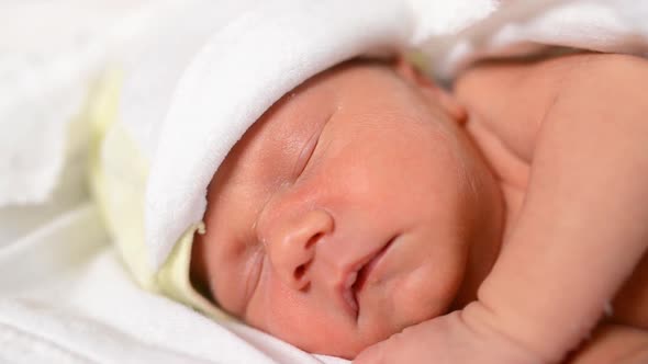 Adorable Newborn Baby Sleeping in Shelf in the Dresser