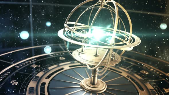 Armillary Sphere And Zodiac Signs On Background Of Starry Sky alt
