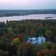 Stameriena Palace, Stameriena Lake at Sunset Aerial View in Autumn, Orthodox Church in Background. - VideoHive Item for Sale