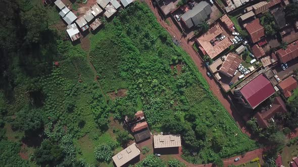 Mulago neighborhood in Kampala city, Uganda. Aerial view of African urban area.