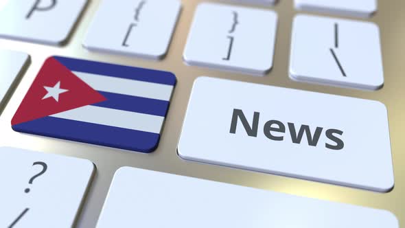 News Text and Flag of Cuba on the Keys alt