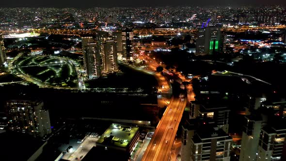 Night downtown Sao Paulo Brazil. Downtown district at night life scenery.