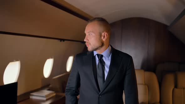 Business Person Middle Portrait in Private Jet