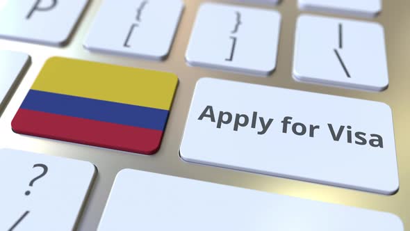 APPLY FOR VISA Text and Flag of Colombia on the Buttons on the Keyboard