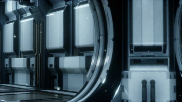 3D Rendering of Realistic Sci-fi Spaceship Corridor alt