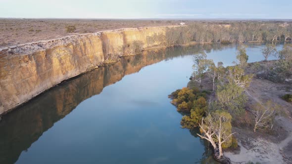 aerial shot of big bend on the murray river- facing upstream and flying backward