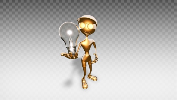 Gold 3D Man - Cartoon Show Light Bulb