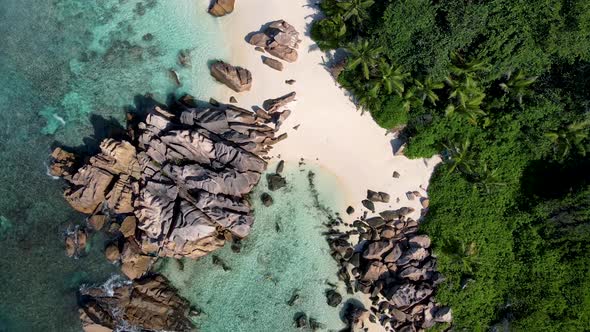 Anse Cocos Beach La Digue Island Seyshelles Drone Aerial View of La Digue Seychelles Bird Eye View