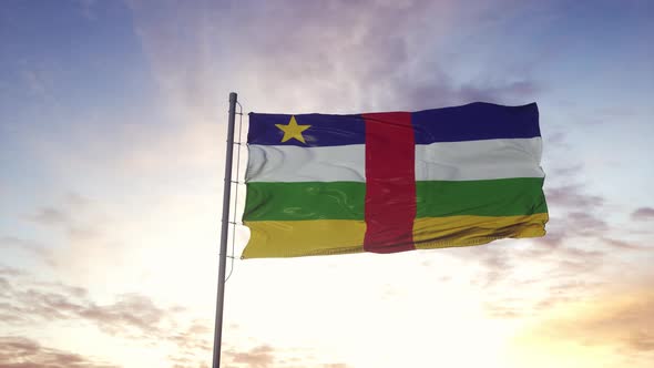 Central African Republic Flag Waving in the Wind Dramatic Sky Background