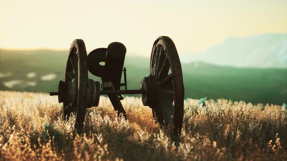 Historic War Gun on the Hill at Sunset