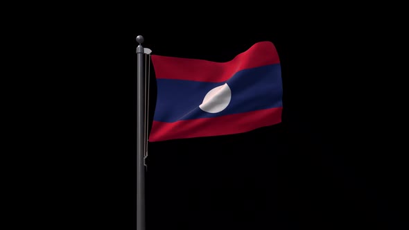 Laos Flag On Flagpole With Alpha Channel 