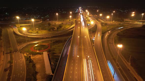 4K : Hyperlapse or Dronelapse Top view of Highway road junctions