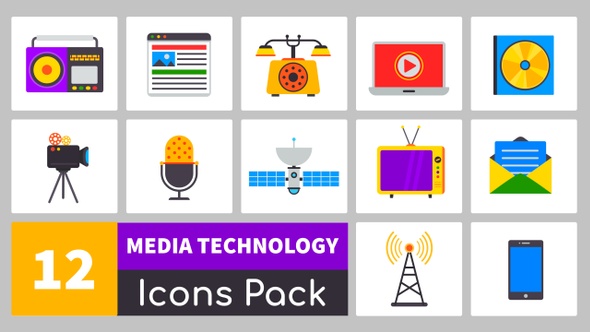 12 Media Technology Icons Pack