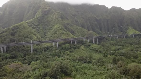 Aerial view of the freeway H3 on Oahu