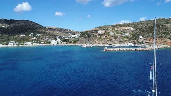 Village of Platis on the island of Sifnos in the Cyclades in Greece from the sky