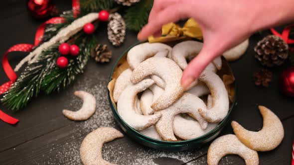 Gift Box Full of Traditional German or Austrian Vanillekipferl Vanilla Kipferl Cookies