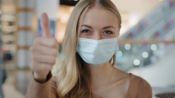 Indoors Portrait Caucasian Woman Patient Girl Female Lady in Face Protective Medical Mask Protecting