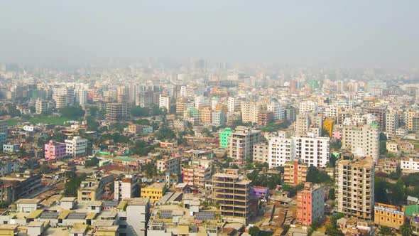 Aerial: densely populated Dhaka city residential district, Bangladesh capital