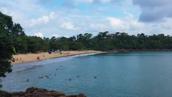 Aerial: playa santa rita beach ubatuba sao paulo san pablo tropical drone footage summer relaxed mav