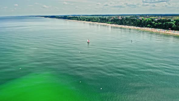 Lonely boat on Baltic Sea. Tourism in summer in Poland.