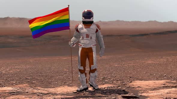 Astronaut Walking on Mars with LGBT Flag