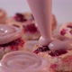 Pastry Chef Squeezes Pink Cream From a Pastry Bag Onto the Mini Cake - VideoHive Item for Sale
